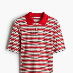H&M Red Striped Button-Down Polo Shirt